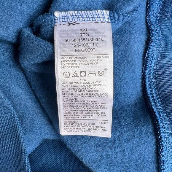 New GAP Fleece Hooded Sweatshirt Men XXL Blue Y2K Classic Skater Hoodie Normcore - Picture 8 of 14